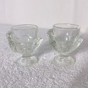 Vintage Clear Glass Chicken Shaped Egg Cups Shot Glasses x2 Countrycore